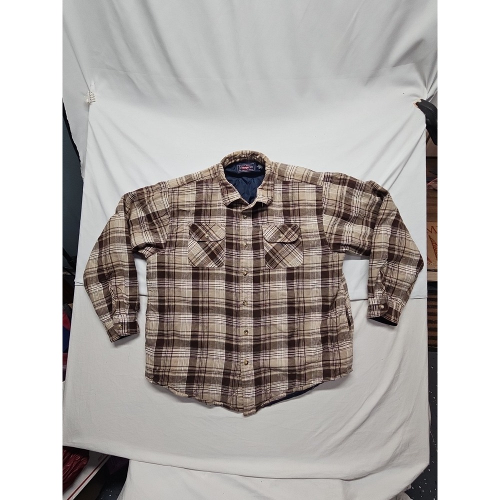 Wrangler Mens Button Up Insulated Flannel Shirt Quilted Lining Shacket Sz XL